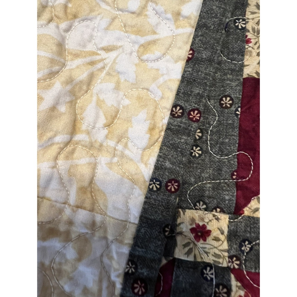 Handmade Cotton Patchwork Quilt Throw 53x53 Vintage Autumn Pinwheel Country - Picture 4 of 6